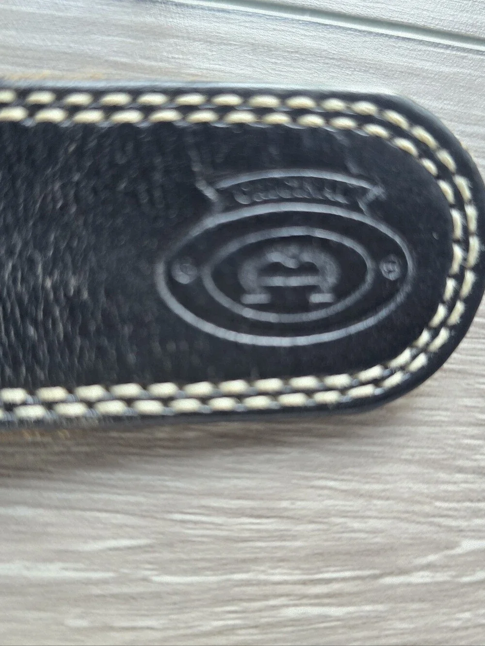 Etienne Aigner Black Leather Belt Cream Contrast Stitch Horseshoe Buckle Sz 32